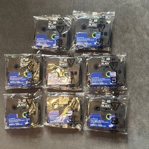 Label Maker Tape Black 12mm .47” Set of 8 Compatible with Brother P-Touch